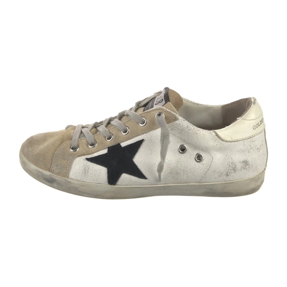 Golden Goose Beige and Navy Star Sneakers